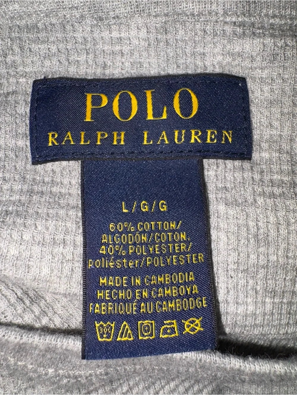 Polo Ralph Lauren Mens Large Gray Waffle Knit Thermal Henley Shirt Long Sleeve